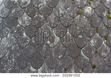 Traditional roof made of natural slate in Norway.