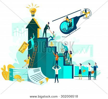 Goal Achievement And Teamwork Businessvector Concept, Career Growth And Cooperation For Development 