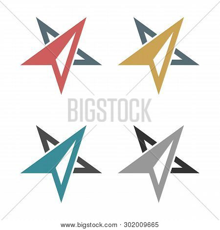 Set Abstract Arrow Star Compass Rose Logo Template