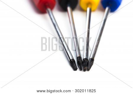 Colour Screwdriver Type Torx Isolated On White. All Sizes.
