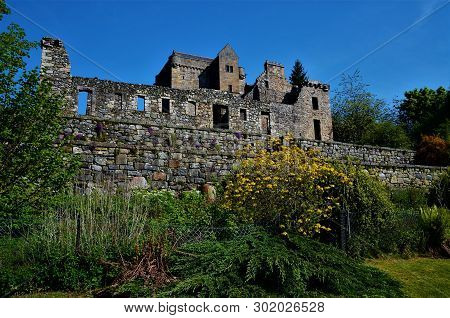 An Exterior View Of The Ruins Of Castle Campbell At The Head Of Dollar Glen In The Ochil Hills In Sc