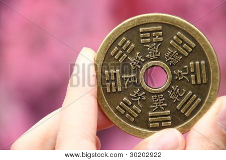 Antiga chinesa antiga moeda de boa sorte e sucesso.