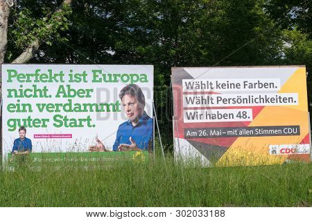 Heidelberg, Germany - May 19 2019: The Election Campaign Billboards Of The German Political Parties 