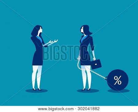 Woman Talking To Businesswoman Chain Bound Hands. Concept Business Vector Illustration. Character Fl