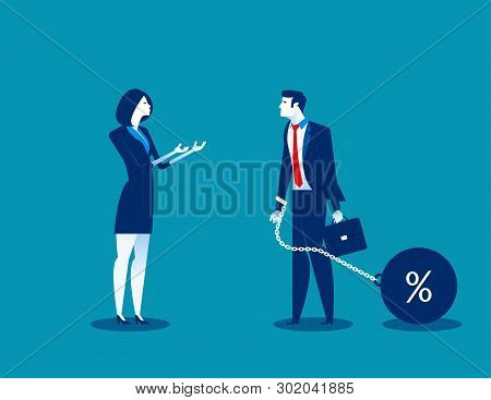 Woman Talking To Businessman Chain Bound Hands. Concept Business Vector Illustration. Character Flat