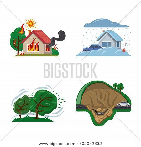 Vector Design Of Natural And Disaster Icon. Set Of Natural And Risk Stock Vector Illustration.