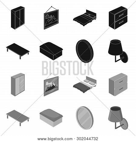 Isolated Object Of Bedroom And Room Logo. Set Of Bedroom And Furniture Stock Vector Illustration.