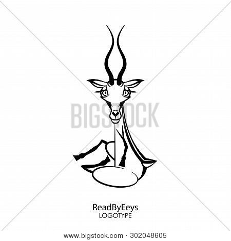 Cartoon Character Of The South And North Animals. Funny Cute Roe Deer With Twisted Horns Posing Sitt