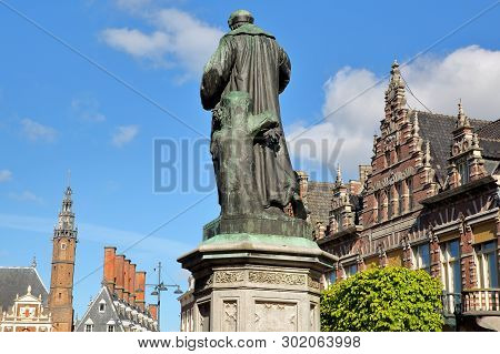 The Grote Markt Square With Ornate And Colorful Traditional Buildings In Haarlem, Netherlands, And W
