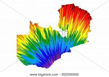 Zambia - Map Is Designed Rainbow Abstract Colorful Pattern, Republic Of Zambia Map Made Of Color Exp