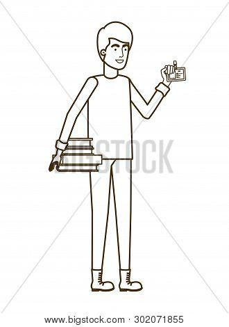 Man With Books In White Background Vector Illustration Design