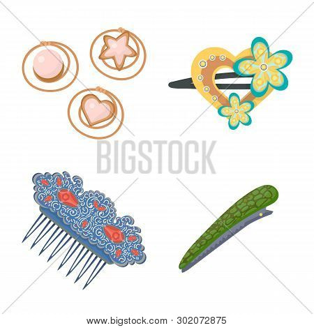 Isolated Object Of Barrette And Hair Logo. Set Of Barrette And Accessories Vector Icon For Stock.