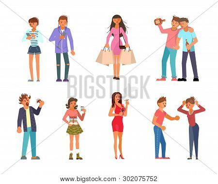 Bad Habits Vector Set - Swearing And Trichotillomania, Smoking Cigarettes, Drinking Coffee Or Tea, H