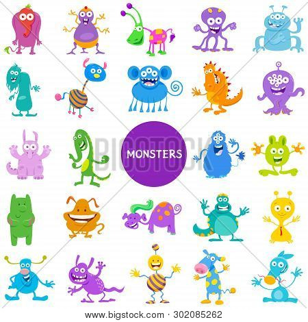 Cartoon Illustrations Of Funny Monsters And Frights Fantasy Characters Large Set