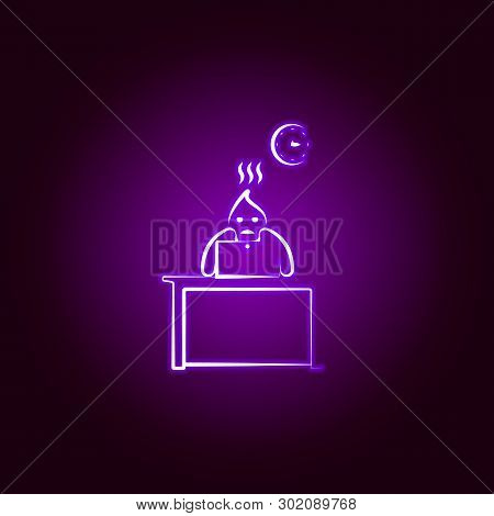 Boring Office Time And Office Man Line Icon In Neon Style. Element Of Office Life Illustration. Sign