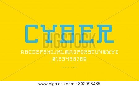 Monospaced Serif Font In Cyber Style. Letters And Numbers For Sci-fi, Sport Logo And Emblem Design. 