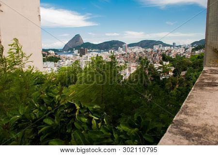 Beautiful Landscape With A View Of The Sea And The Sugarloaf Mountain. Pao De Acucar. Rio De Janeiro