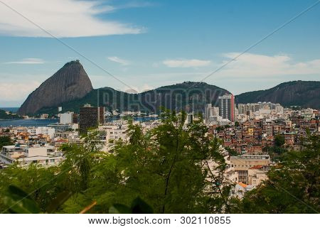 Beautiful Landscape With A View Of The Sea And The Sugarloaf Mountain. Pao De Acucar. Rio De Janeiro