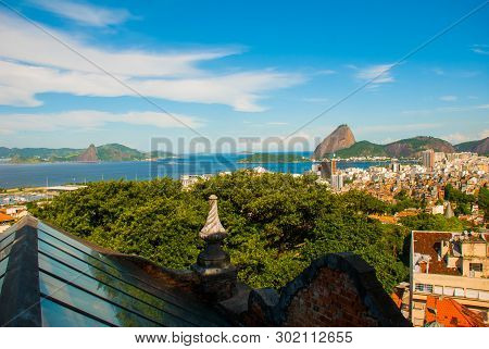 Beautiful Landscape With A View Of The Sea And The Sugarloaf Mountain. Pao De Acucar. Rio De Janeiro
