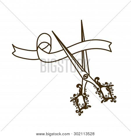 Scissors With Ribbon On White Background Vector Illustration Design