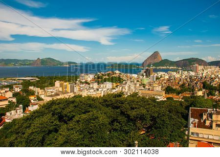 Beautiful Landscape With A View Of The Sea And The Sugarloaf Mountain. Pao De Acucar. Rio De Janeiro