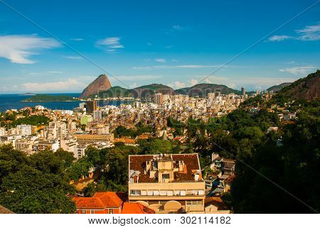 Beautiful Landscape With A View Of The Sea And The Sugarloaf Mountain. Pao De Acucar. Rio De Janeiro