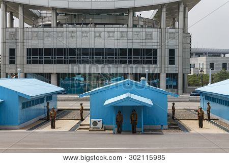 Panmunjom, North Korea - 30 July 2014: Soldiers Of The North Korean Army Are On The Border With Sout