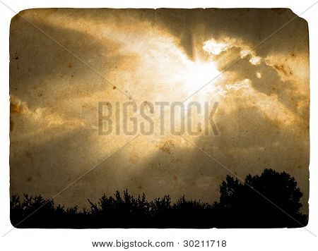 Beams Of The Sun Closed By A Cloud. Old Postcard.