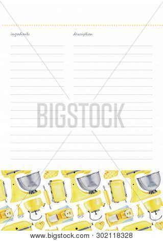 Cooking Bookl With  Hand Draw Pattern Of Utensil  For Kitchen