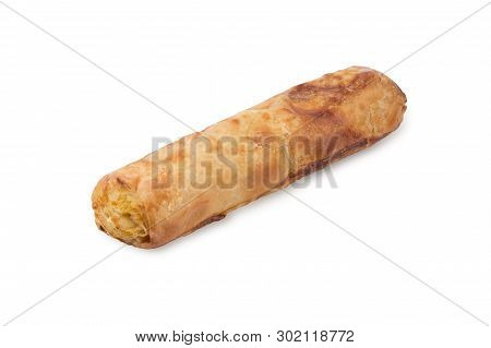 Baking Puff Pastry With Potatoes And Mushrooms. Isolated On White Background