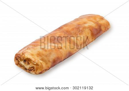 Baking Puff Pastry With Fresh Cabbage. Isolated On White Background