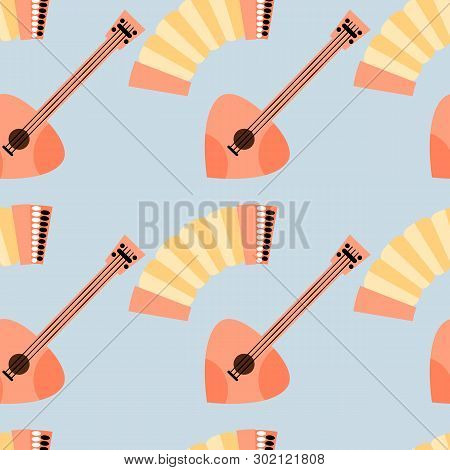 Russian Folk Pattern. Music From Russia. Russian Music Pattern. Seamless Pattern Of Folk Music Instr
