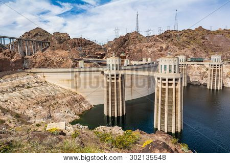 Intake Towers Of The Hoover Dam Between Arizona And Nevada, Usa