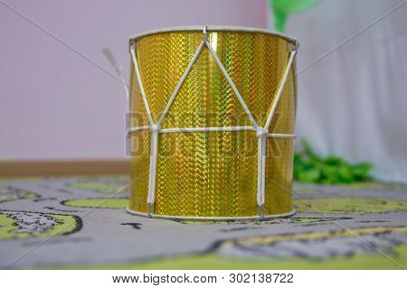 Azerbaijan Traditional Drum Nagara . Yellow Drum On The Palace Floor .