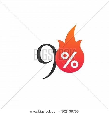 90 Percent Off With The Flame, Burning Sticker, Label Or Icon. Hot Sale Flame And Percent Sign Label