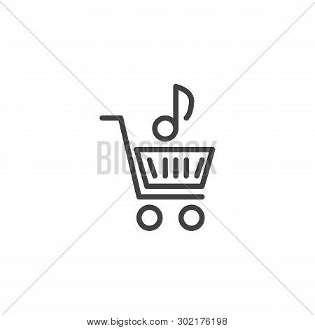 Musical Note And Shopping Cart Line Icon. Linear Style Sign For Mobile Concept And Web Design. Onlin