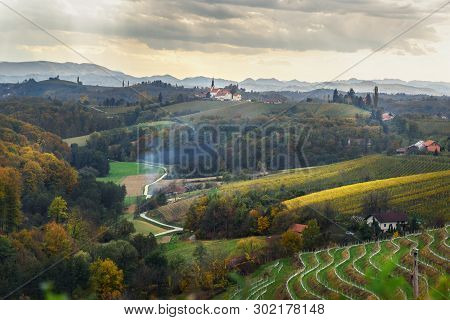 Beautiful Vineyards Landscape Of Jeruzalem On Slovene Hills In Ljutomer. Northeastern Slovenia