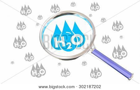Water H20 Drinkable Clean Resource Magnifying Glass Find Search 3d Illustration