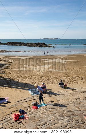 Saint-malo, France - September 15, 2018: The Stars On The Beach In Saint Malo. Brittany, France