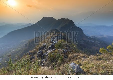 Beautiful Sunset View Valey Of Bandipur View From Hilltop Viewpoint Famous Turist Place Bandipur Nep