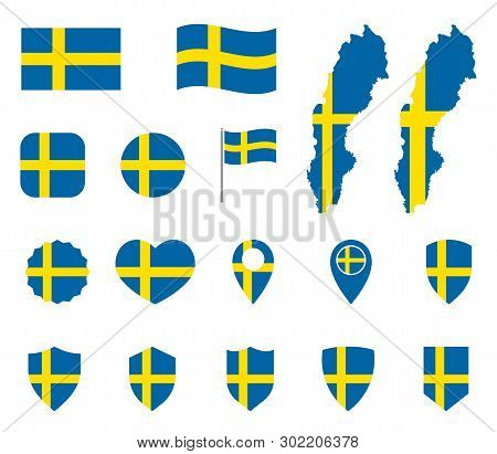 Sweden Flag Icons Set, National Flag Of Kingdom Of Sweden