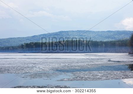 Beautiful Mountain Lake, Blue Sky With Clouds. Mountain Lake Turgoyak Spring In The Urals.