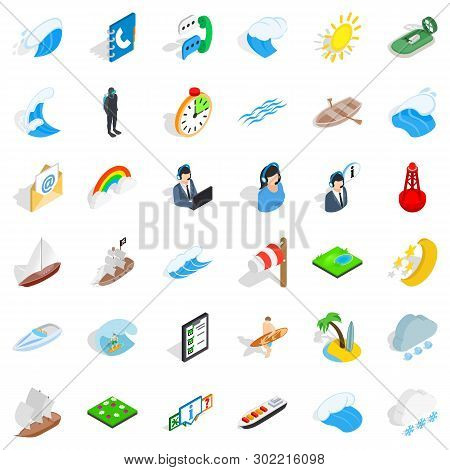 Seaworthy Icons Set. Isometric Set Of 36 Seaworthy Icons For Web Isolated On White Background