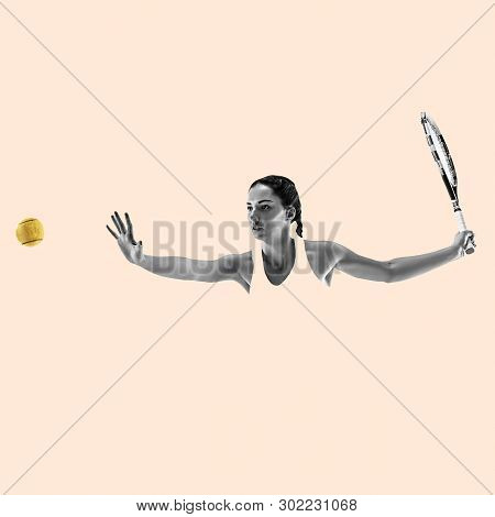 Portrait Of Young Woman Playing Tennis Isolated On Studio Background. Healthy Lifestyle. Fitness, Sp