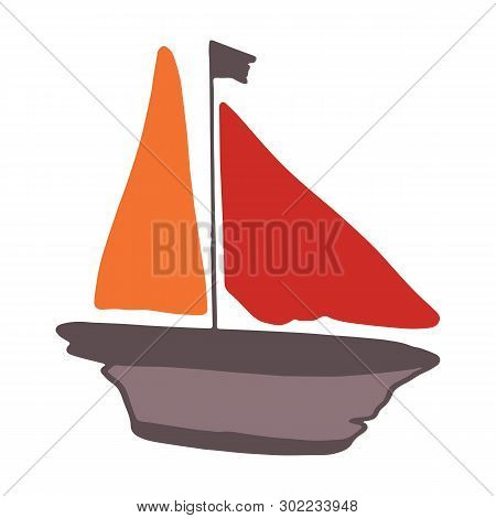 Cute Driftwood Sailboat Cartoon Vector Illustration Motif Set. Hand Drawn Isolated Seafaring Element