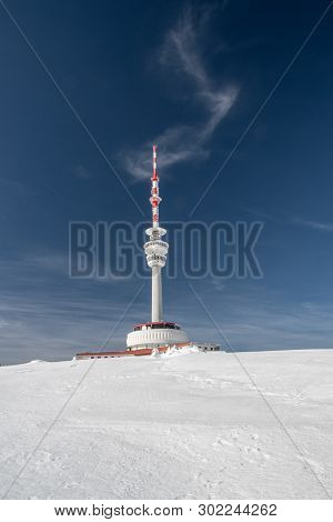 Praded Hill With Communication Tower In Jeseniky Mountains In Czech Republic Duting Winter Day With 