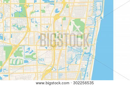 Empty Vector Map Of Pompano Beach, Florida, Usa, Printable Road Map Created In Classic Web Colors Fo