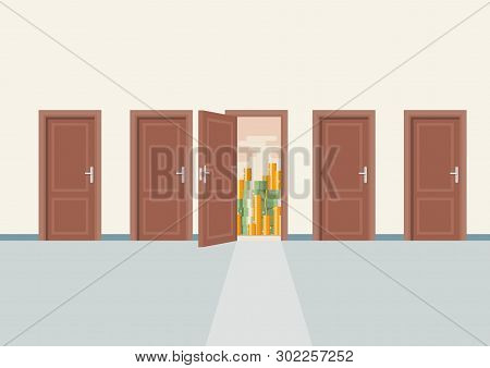 Choosing The Right Door To Wealth. Business Concept