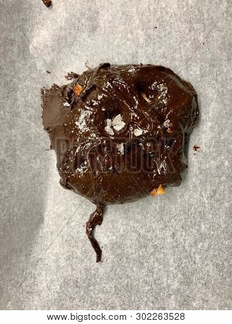 Raw Cookies On Oven Tray Ready To Cook / Chocolate Brownie With Walnut Cookie.