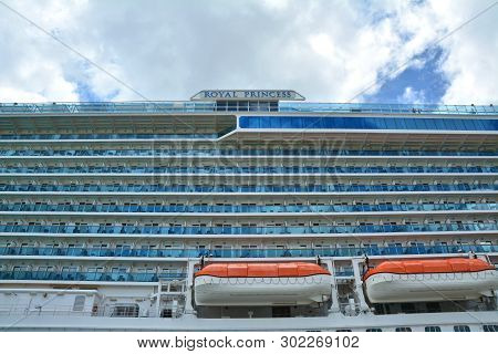 Bonaire, Caribbean - March 27, 2017 : Royal Princess Ship Docked In Kralendijk Port. Royal Princess 